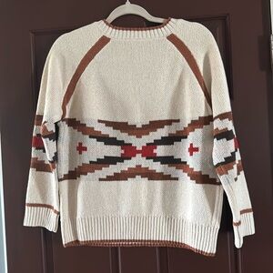 Crewneck Patterned Pullover Sweater - Cream and Brown